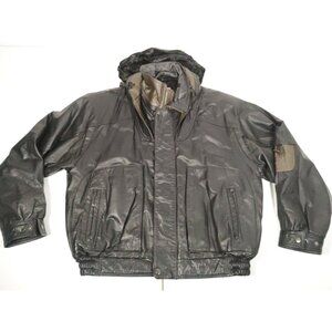 Vintage J Park Mens  Leather Jacket W Hood Bomber Biker Rock Steampunk XL